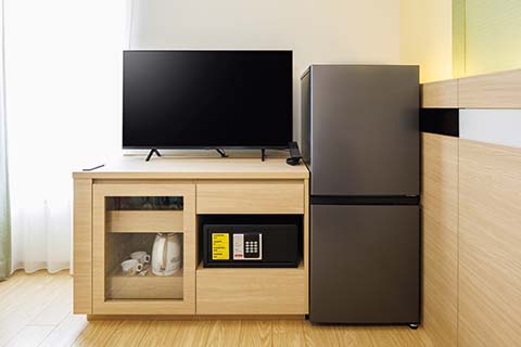 冷凍冷蔵庫、テレビ、家具の写真です。